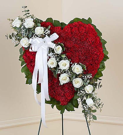 Always Remember™ Floral Heart Tribute - Red with White Roses